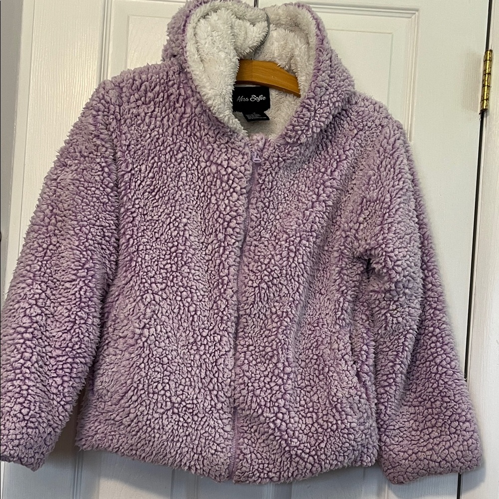 Girls Lavender Plush Sherpa Hooded Jacket